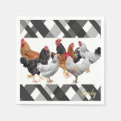 Papieren servetten, zwart wit geruite kippen servet (Voorkant)