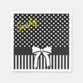 Papieren servetten, zwart wit polkadot streep boog servet (Voorkant)