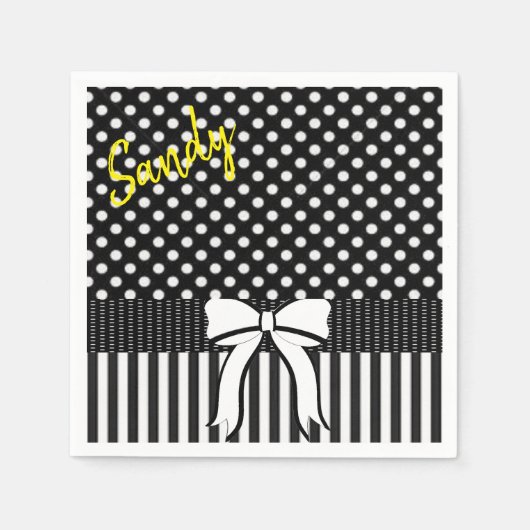 Papieren servetten, zwart wit polkadot streep boog servet (Voorkant)