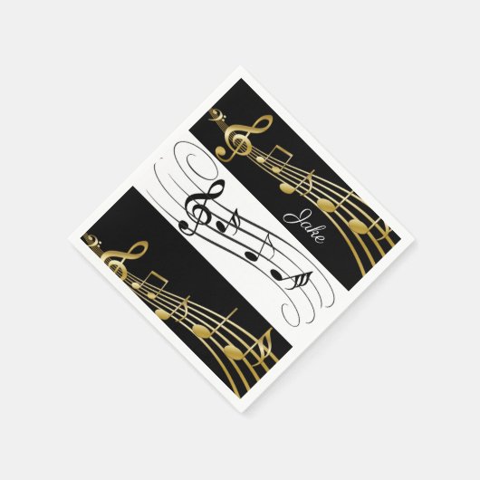 Papieren servetten, zwart witgouden Muzieknoten Servet (Hoek)
