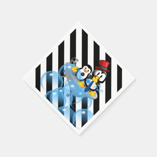 Papieren servetten, zwarte & witte strepen Pinguïn Servet (Hoek)