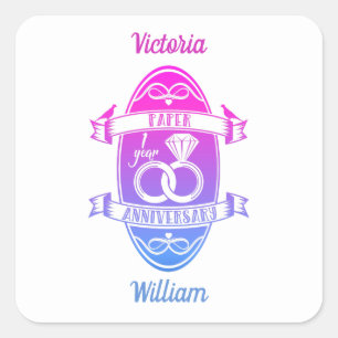 Papieren traditioneel 1e Jubileum voor eerste brui Vierkante Sticker