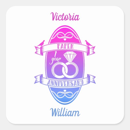 Papieren traditioneel eerste Jubileum voor bruilof Vierkante Sticker (Voorkant)