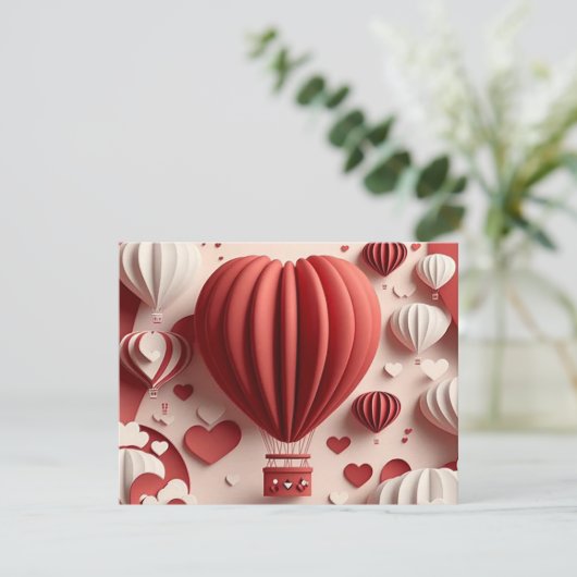 Papieren Valentijnsdag hart hete luchtballonnen Feestdagenkaart (Staand voorkant)