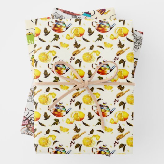 Papieren vellen van schattige theepartijtjes (In situ)