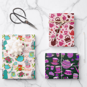 Papieren vellen van schattige theepartijtjes