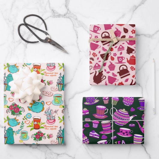 Papieren vellen van schattige theepartijtjes (Voorkant)