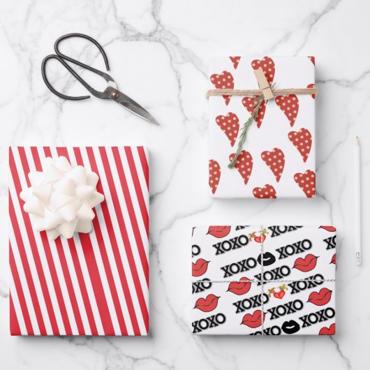 Papieren vellen verpakken Valentijns Stripe Hearts (Voorkant)