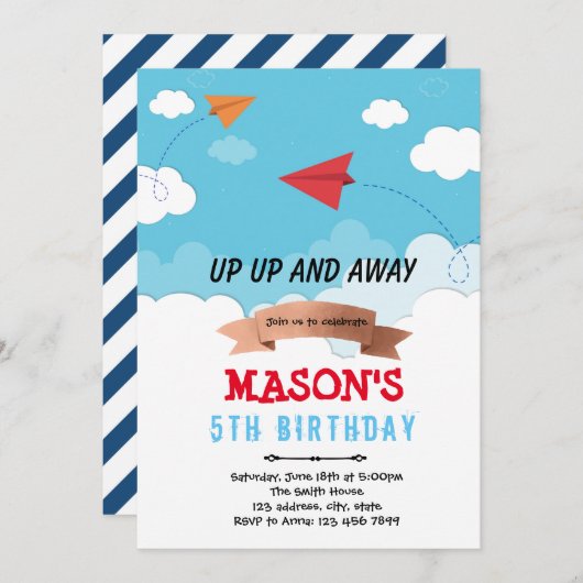 Papieren verjaardagsthema Uitnodiging (Voorkant / Achterkant)