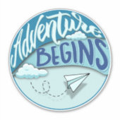 Papieren vliegtuig | Adventure begint op maat gesn Sticker (Voorkant)