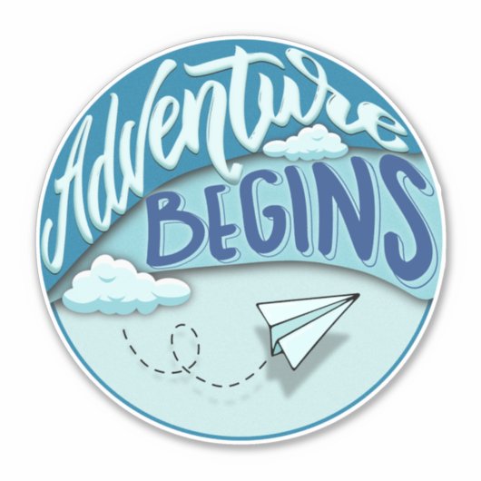 Papieren vliegtuig | Adventure begint op maat gesn Sticker (Voorkant)