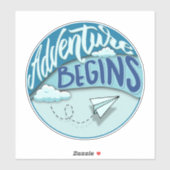 Papieren vliegtuig | Adventure begint op maat gesn Sticker (Vel)