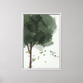 Papieren vliegtuig dat van een boom vliegt canvas afdruk