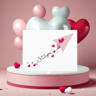 Papieren Vliegtuig Hartjes Liefde Valentijnsdag Briefkaart