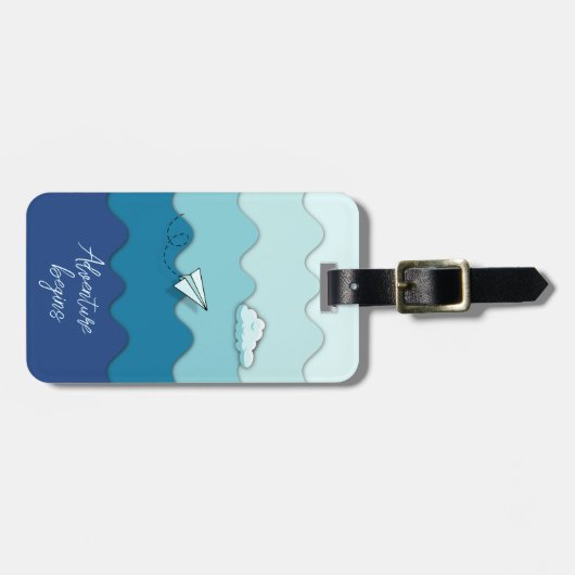 Papieren vliegtuig | Het avontuur begint Bagagelabel (Voorkant horizontaal)