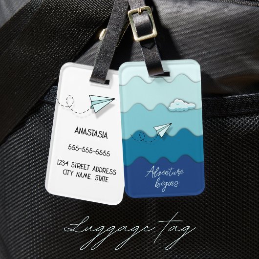 Papieren vliegtuig | Het avontuur begint Bagagelabel
