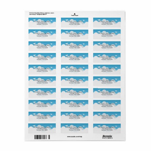 Papieren vliegtuig in het terugzendadres van de wo etiket (Full Sheet)