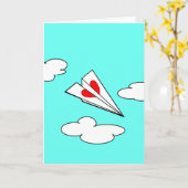 Papieren vliegtuig met hart kaart (Gele Bloem)