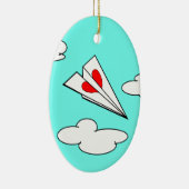 Papieren vliegtuig met hart keramisch ornament (Rechts)