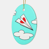 Papieren vliegtuig met hart keramisch ornament (Links)