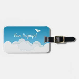 Papieren vliegtuig op de vlucht van de Sky Bon Bagagelabel