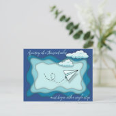 Papieren vliegtuig | Reis begint met één reis Briefkaart (Staand voorkant)