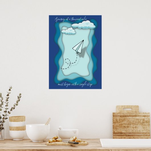 Papieren vliegtuig | Reis begint met één reis Poster (Keuken)