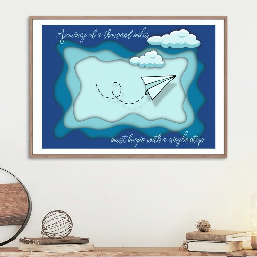 Papieren vliegtuig | Reis begint met één stap Poster