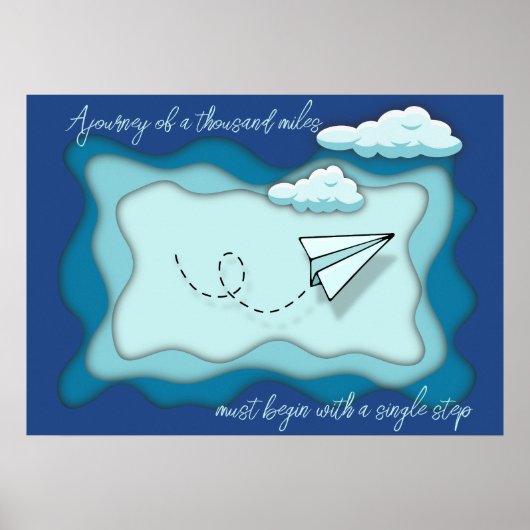 Papieren vliegtuig | Reis begint met één stap Poster (Voorkant)