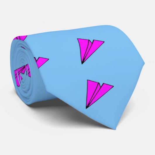 papieren vliegtuig roze aan de hemel blauw stropdas (Opgerold)