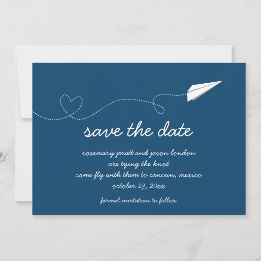 Papieren vliegtuig sparen de datum save the date (Voorkant)