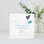 Papieren vliegtuig waterverf bruiloft uitnodiging (Staand voorkant)