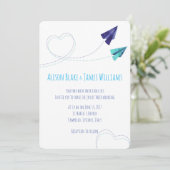 Papieren vliegtuig waterverf bruiloft uitnodiging (Staand voorkant)