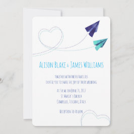 Papieren vliegtuig waterverf bruiloft uitnodiging