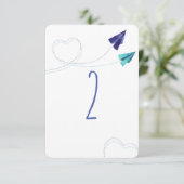 Papieren vliegtuig waterverf tafel nummer kaart (Staand voorkant)