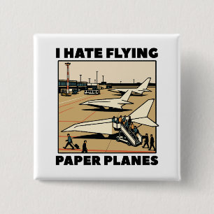 Papieren vliegtuigboarding Humor Paper Airlines Vierkante Button 5,1 Cm