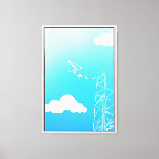 Papieren vliegtuigen uit een stad canvas afdruk
