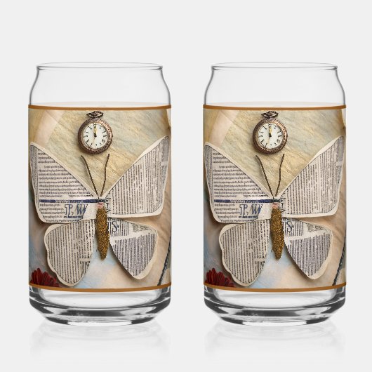 Papieren Vlinder Frisdrank Glas (Voorkant)