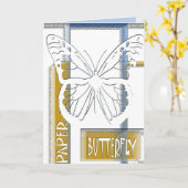 Papieren vlinder groeten kaart (Gele Bloem)