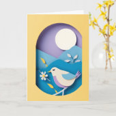 Papieren Vogel Maanslicht Kaart (Gele Bloem)