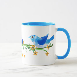 Papieren vogels Aangepaste naam Mok Blauw