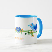 Papieren vogels Aangepaste naam Mok Blauw (Voorkant rechts)