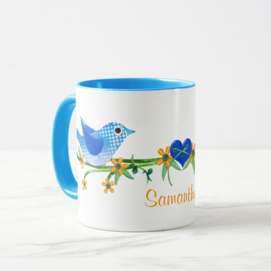 Papieren vogels Aangepaste naam Mok Blauw (Voorkant links)