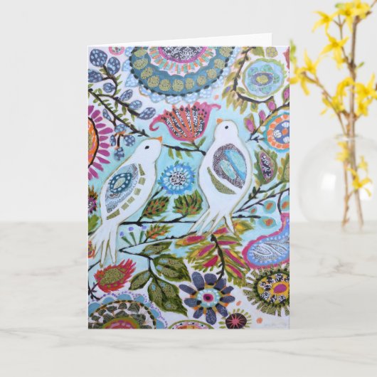 Papieren vogels I Kaart (Gele Bloem)