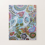 Papieren vogels I Legpuzzel<br><div class="desc">Deze zoete afdruk kenmerkt kleurrijke papiervogels | Door Karen Fields</div>