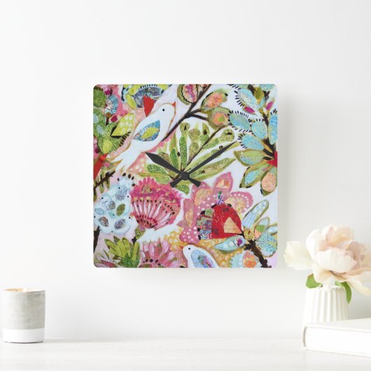 Papieren vogels II Vierkante Klok (Huis)