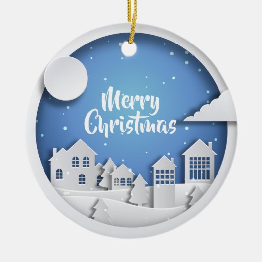 Papieren winterscène keramisch ornament (Voorkant)