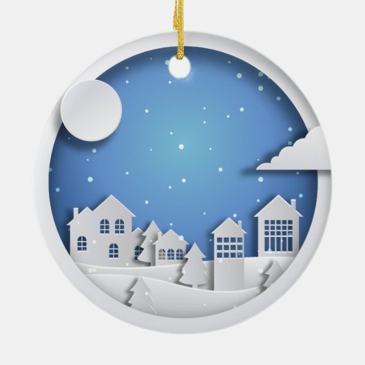 Papieren winterscène keramisch ornament (Achterkant)