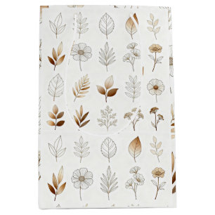 Papieren Zak met Gouden Botanische Schetsen Medium Cadeauzakje