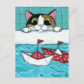 Papieren zeilboten - Calico Cat Art Briefkaart (Voorkant)